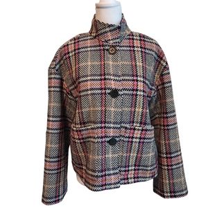 EUC Halogen Purple Multi Plaid Herringbone Heavy Funnel Neck Jacket